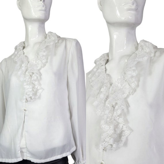 Vintage White Lace Ruffled Collar and Cuffs Blous… - image 1