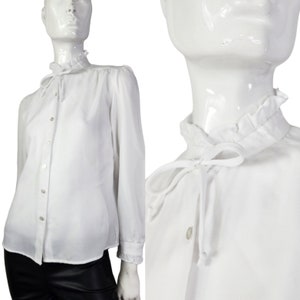 Vintage 70s Dominique White Blouse with collar tie