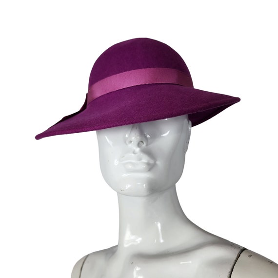 Vintage 80s Fushia Pink Wool Hat - image 4