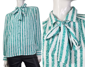 Vintage Bleyle White and Green Pussybow Blouse