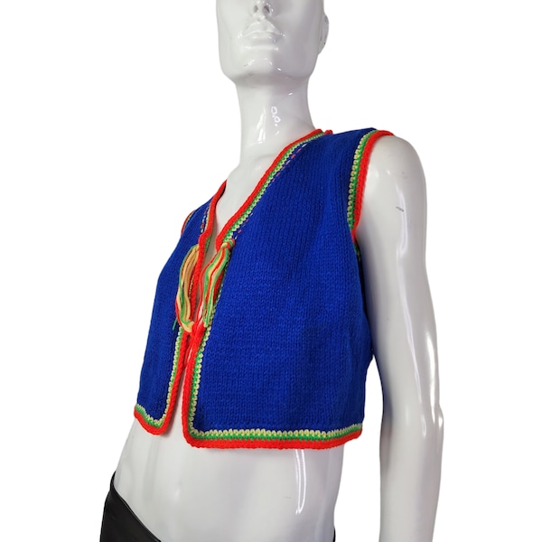 Vintage 60s 70s Colorful Hand Knit Vest S/M