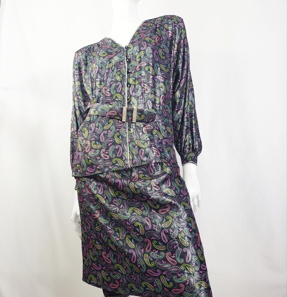 Vintage 2 Piece Silk Metallic Paisley Skirt Set Dress Italy | Etsy