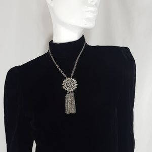 Vintage Egyptian Revival Silver Sunburst Tassle Tassel Fringe Necklace Hippie Boho Chic 70s 80s