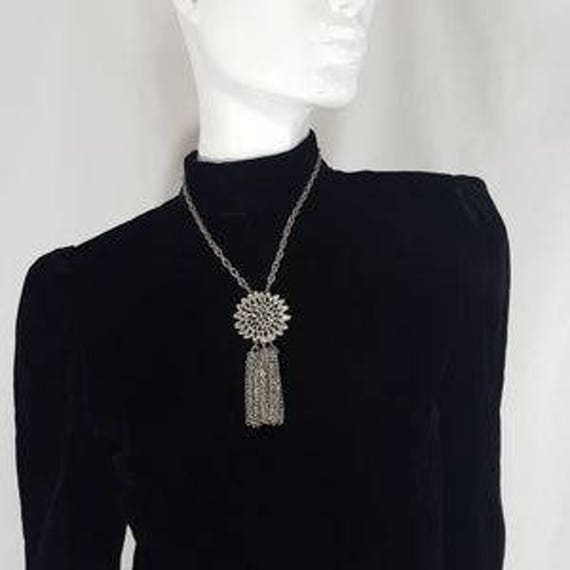 Vintage Egyptian Revival Silver Sunburst Tassle T… - image 1