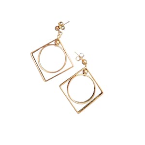 Vintage 80s Gold Square Dangle Earrings