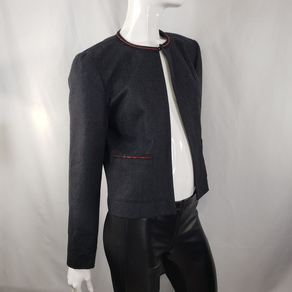 Vintage Gray Wool Blazer with Red Crystal Trim Sm… - image 4