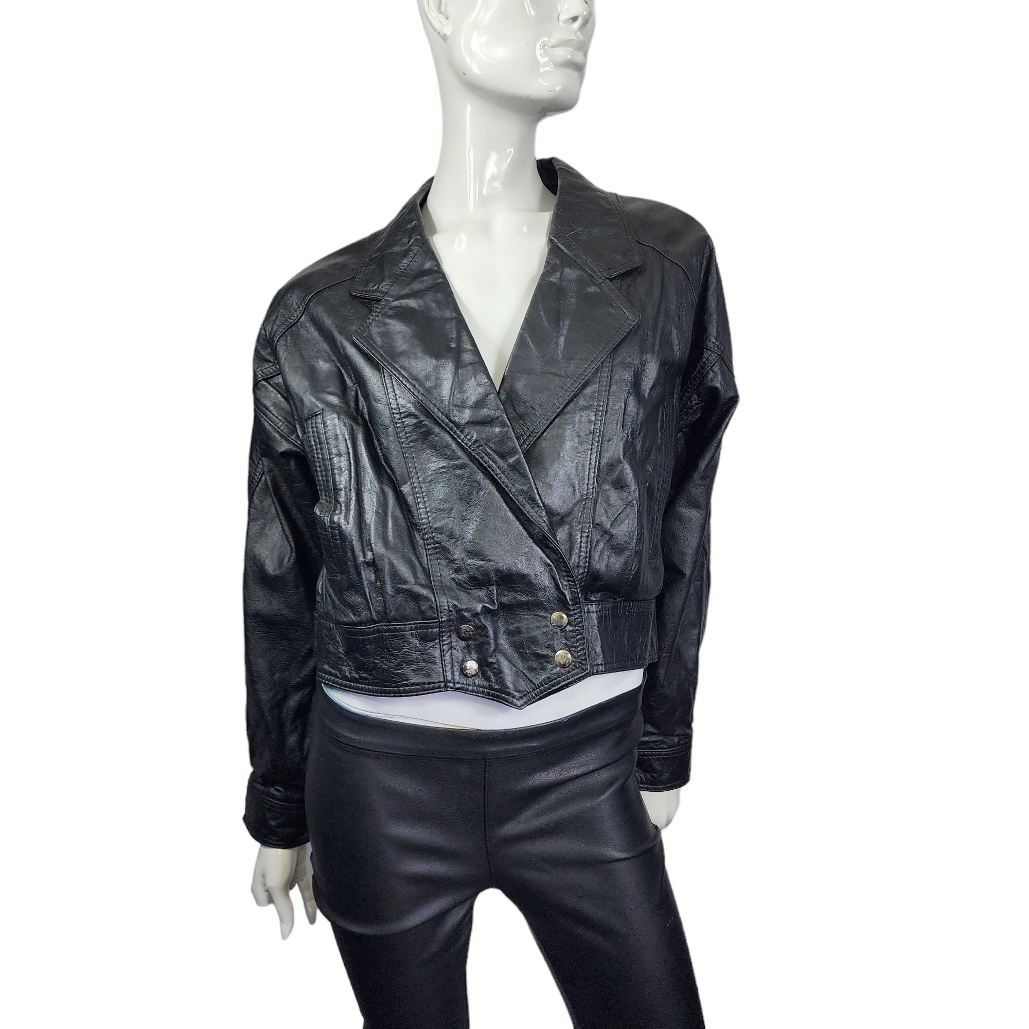 ジャケット・アウター 80s vintage real leather car coat Vintage 1980s cropped Leather jacket, Tie front – TCTvintage
