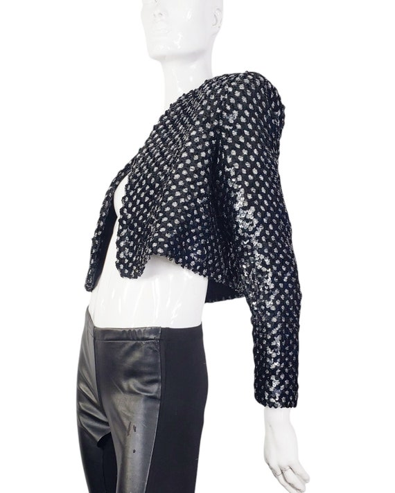 Vintage S/M Silver and Black Sequins Bolero Jacket Bl… - Gem