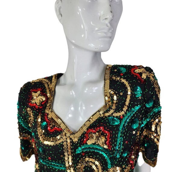 Vintage90s Laurence Kazar  Festive Sequins Beaded… - image 6