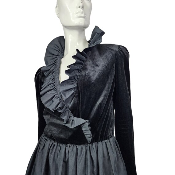 Vintage Black Ruffled Velvet Dress - image 3