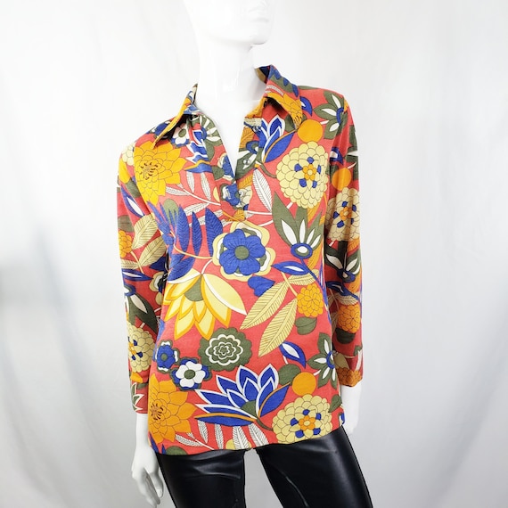 Vintage 60s Floral Flowers Hippie Top S - image 1