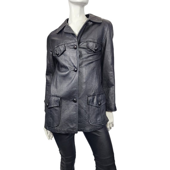 Vintage 70s Black Leather Jacket XS/S - image 5