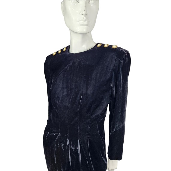 Vintage Black Velvet Dress S - image 3