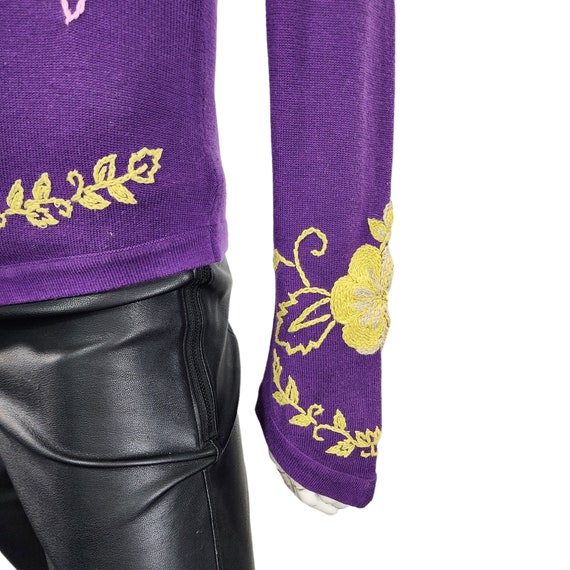 Vintage Cache Purple  Embroidered Sweater Small - image 4