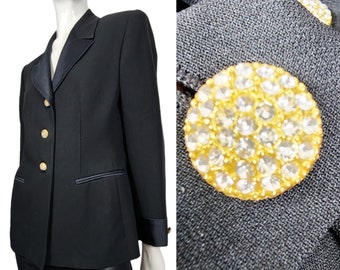 Vintage Nipon Black Evening Blazer with Rhinestone Buttons Small