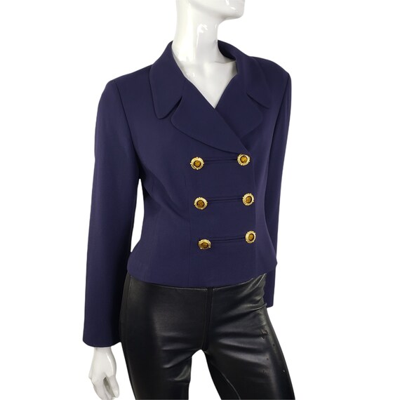 Vintage TAHARI Navy Blue Wool Blazer M - image 3