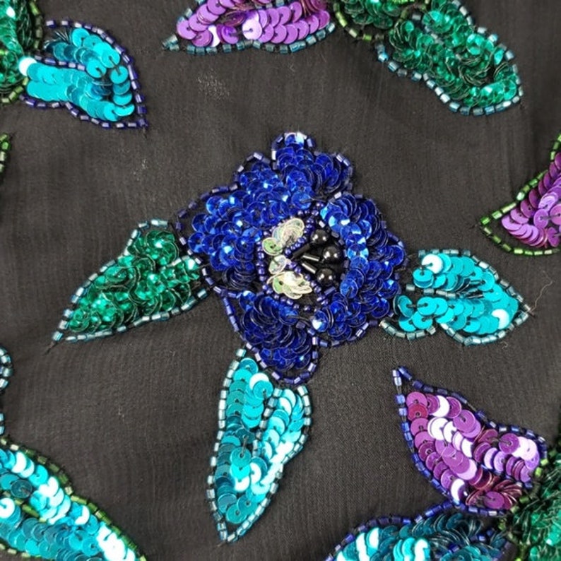 Vintage Lawrence Kazar Black Blue Purple Sequins Top S