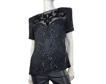 Vintage Papell Boutique Black Evening Beaded Top M