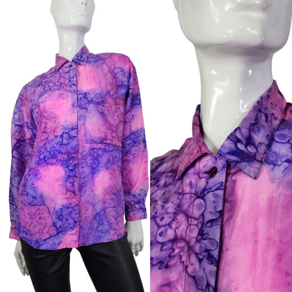 Vintage Silk Pink and Purple Diane Gilman Blouse … - image 1
