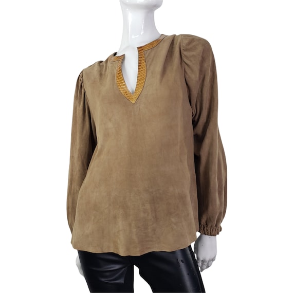 Vintage Glen Arthur Tan Leather Suede Shirt S - image 2