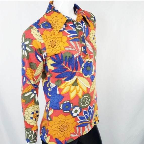 Vintage 60s Floral Flowers Hippie Top S - image 5