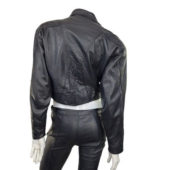 Vintage Black Soft Leather Moto Zippered Jacket S… - image 8