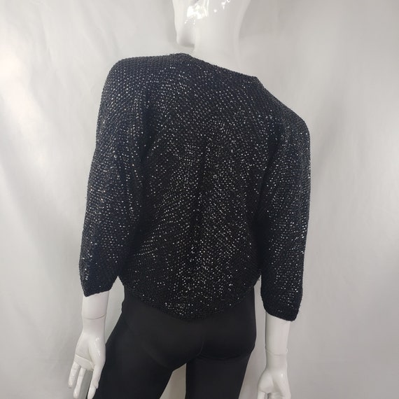 Vintage 60s Black Sequins Cropped Sweater S/M - image 4