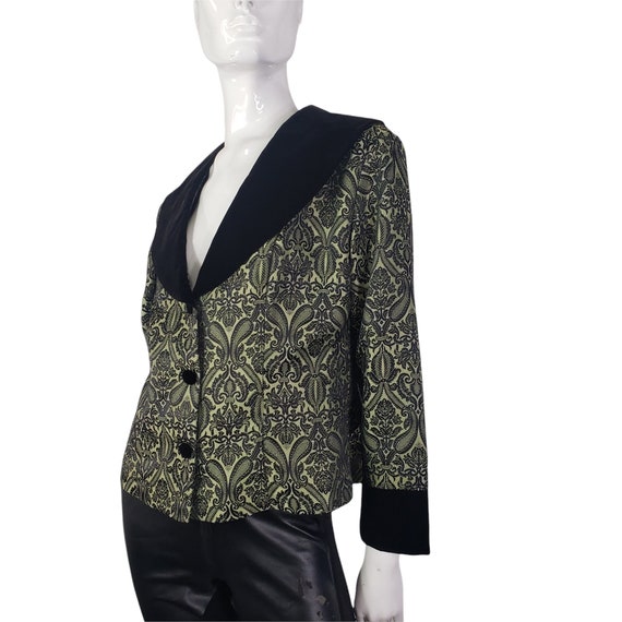 80s ENR Black and Olive Green Velvet Blazer Medium - image 6