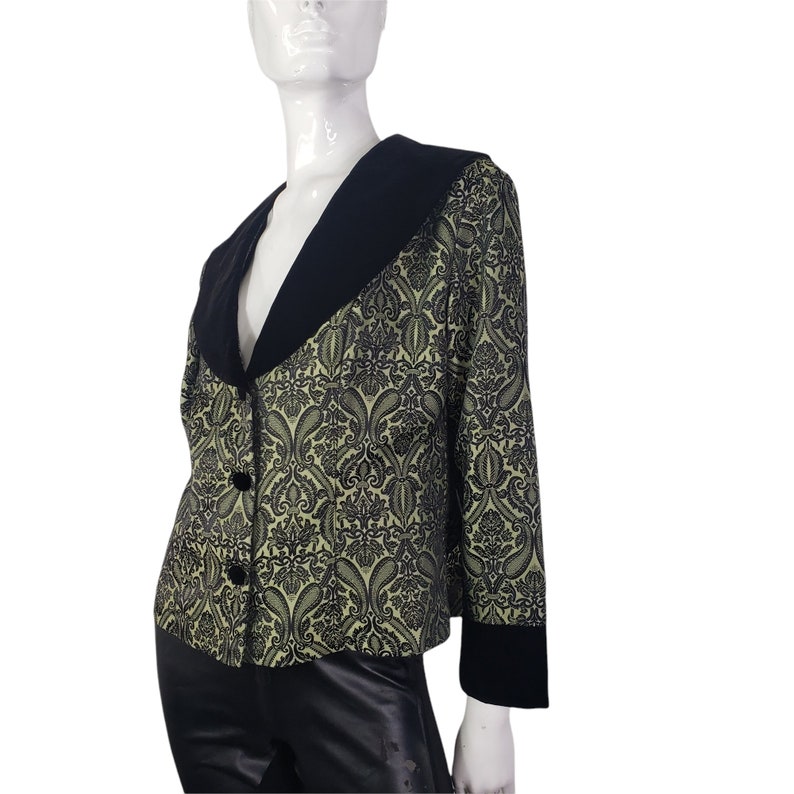 80s ENR Black and Olive Green Velvet Blazer Medium image 6