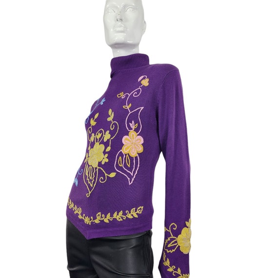 Vintage Cache Purple  Embroidered Sweater Small - image 8