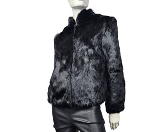 Vintage Black Rabbit Fur Jacket