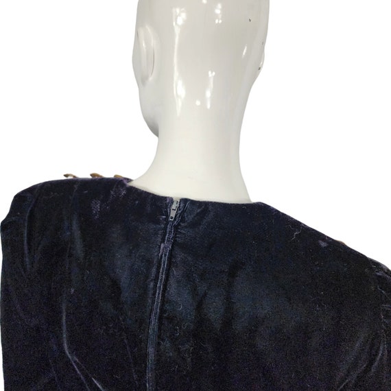 Vintage Black Velvet Dress S - image 7