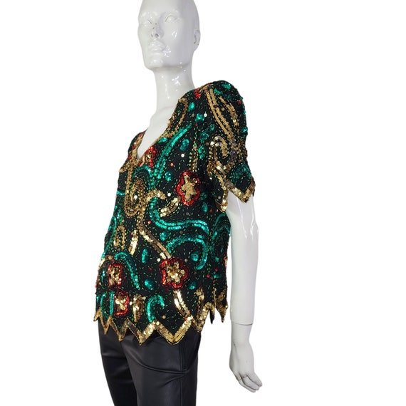 Vintage90s Laurence Kazar  Festive Sequins Beaded… - image 3