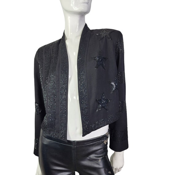 Vintage Marc D'Arcy Black Wool Beaded Star Blazer… - image 3