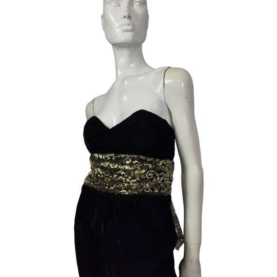 Vintage NewLeaf Black Velvet Dress with Gold XS/S - image 6