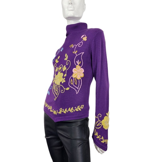 Vintage Cache Purple  Embroidered Sweater Small - image 1