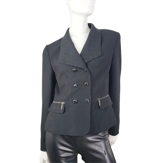 Vintage Tahari Black Blazer with Zippered pockets… - image 1