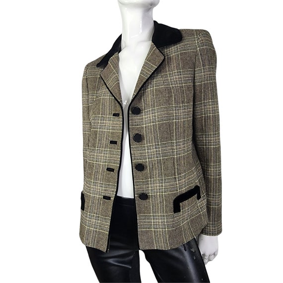 Vintage Plaid Blazer with Black Velvet Collar Kas… - image 8