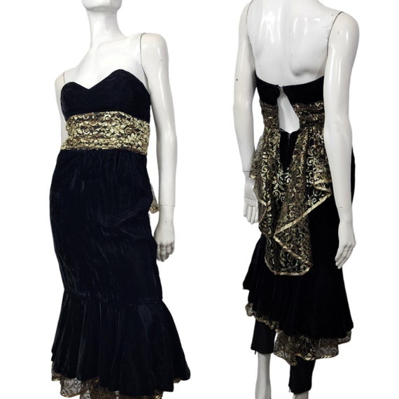 Vintage NewLeaf Black Velvet Dress with Gold XS/S - image 1