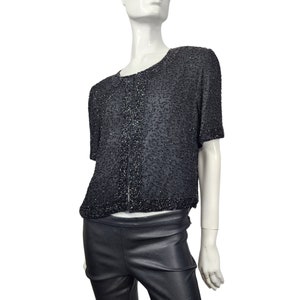 Vintage Black Beaded Short Sleeve Jacket Blazer M/L