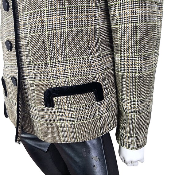 Vintage Plaid Blazer with Black Velvet Collar Kas… - image 4