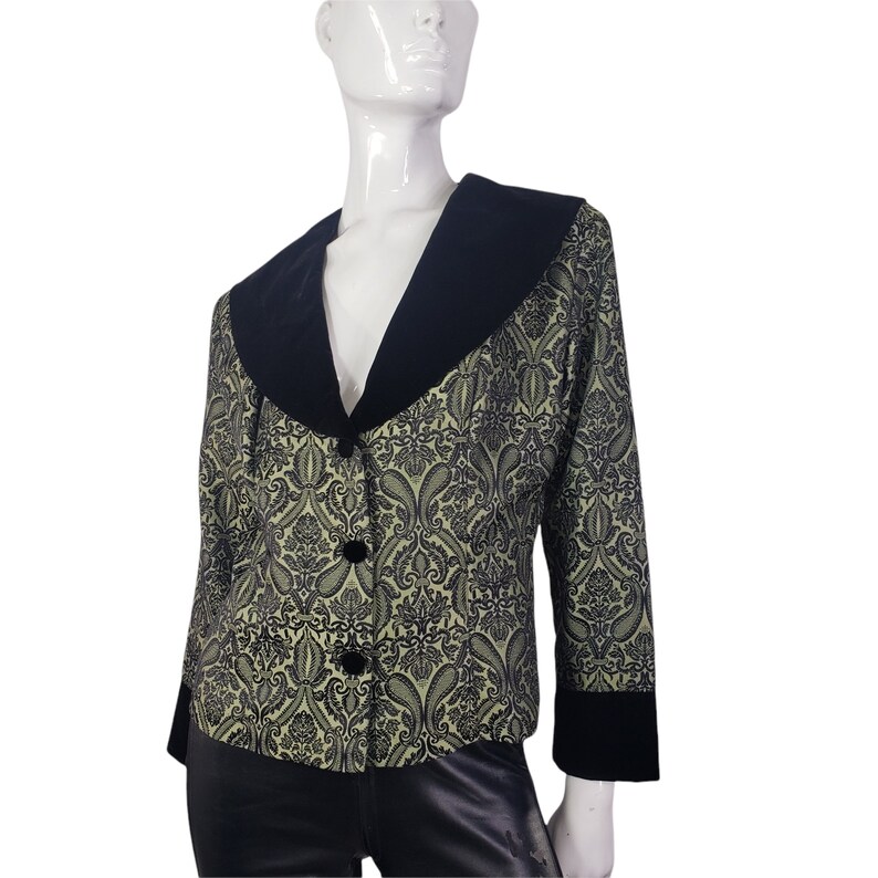 80s ENR Black and Olive Green Velvet Blazer Medium image 3