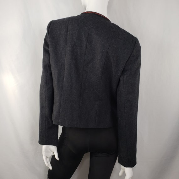 Vintage Gray Wool Blazer with Red Crystal Trim Sm… - image 5