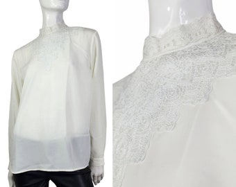 Vintage KB Lawrence Off White Lace Collar Blouse L