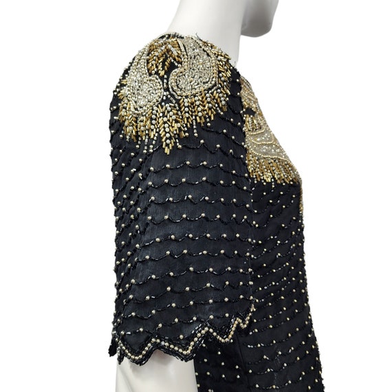 Vintage Kazar Black and Gold Beaded blouse - image 7