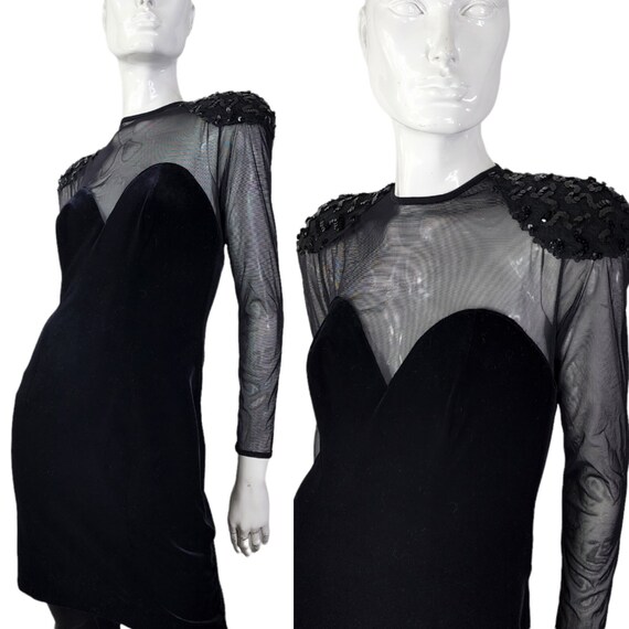 80s 90s Betsy Adam Black Velvet and Mesh Bodycon Dress Small Etsy Australia