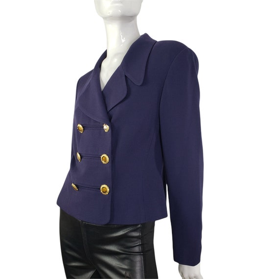 Vintage TAHARI Navy Blue Wool Blazer M - image 5
