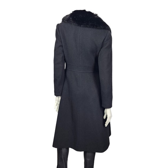 Vintage Black Wool Coat with Faux Fur Small - image 5