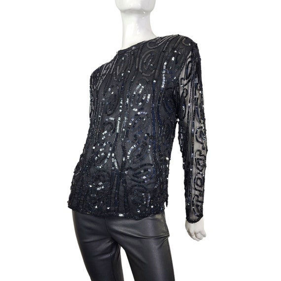 Vintage Jas Jas Designs New York Black Sequin Sheer Blouse Top