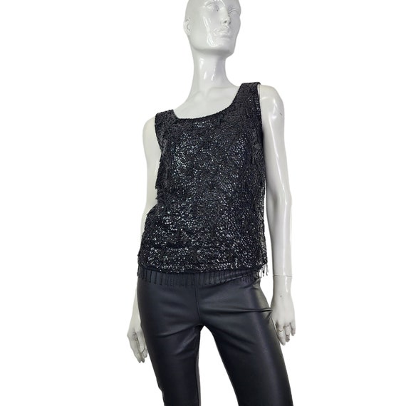 Vintage 60S Black Wool Beaded Top S/M - image 2